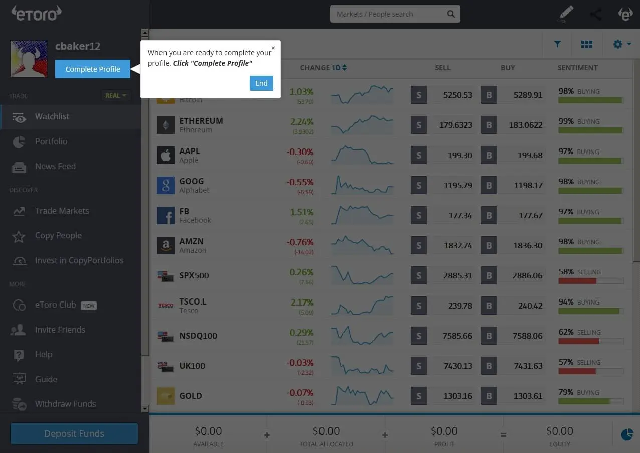 eToro Watchlist