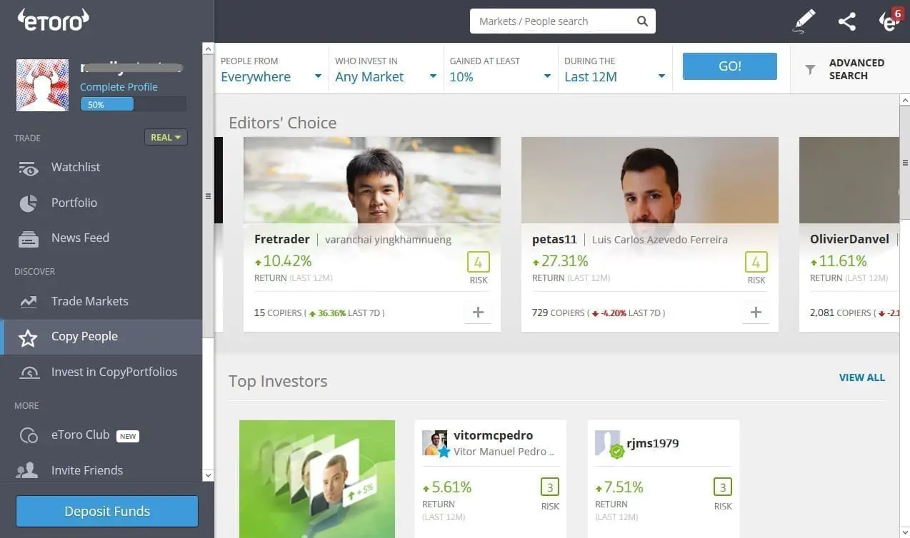 Popular investors on eToro
