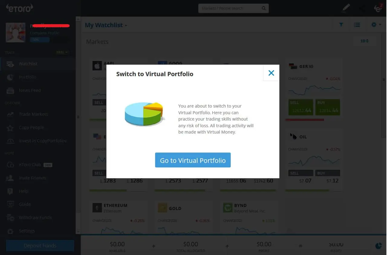 eToro demo account