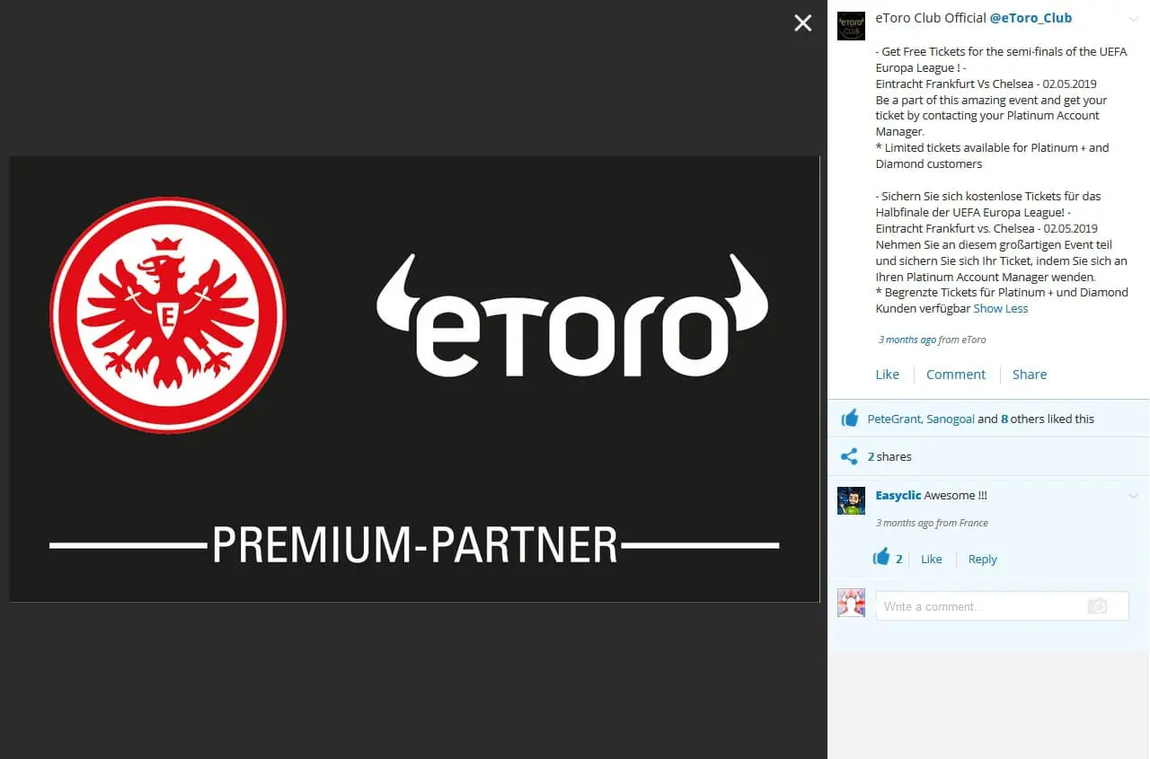 eToro sporting events free tickets