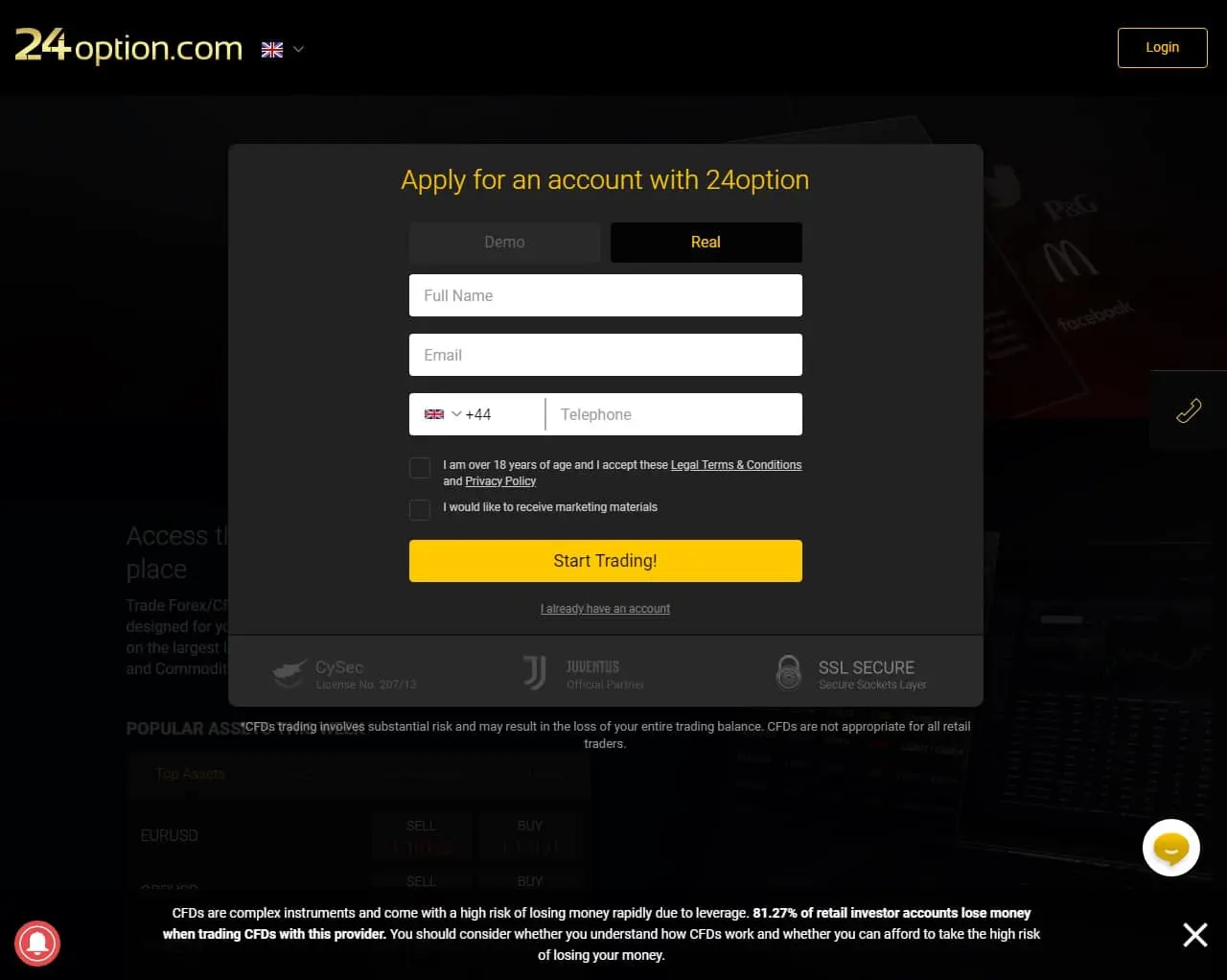 24option registration page