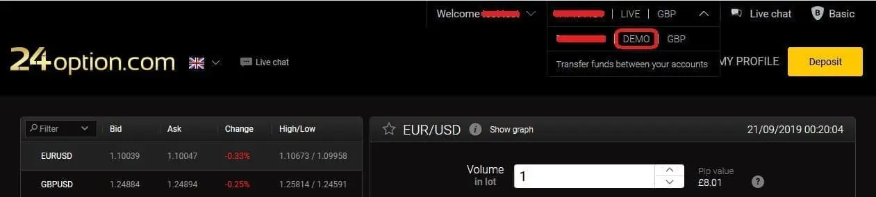 How to access 24option's demo account