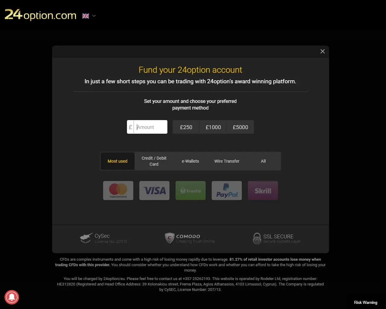 24option deposit page