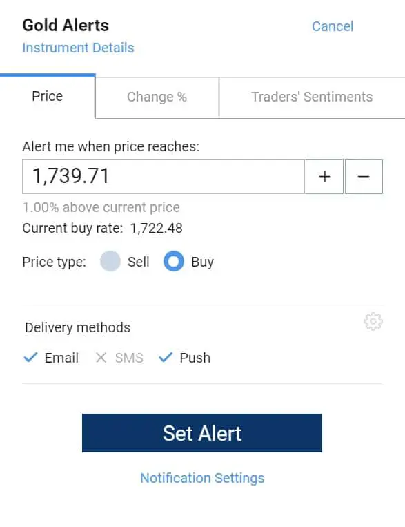 Plus500 gold alerts