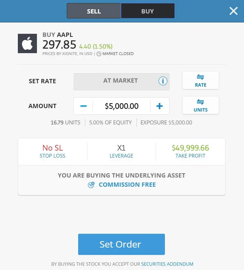 Buying Apple stocks on eToro's platform