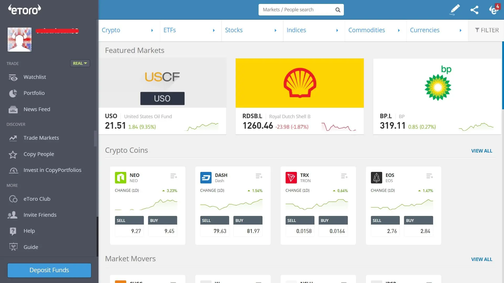 eToro trading platform