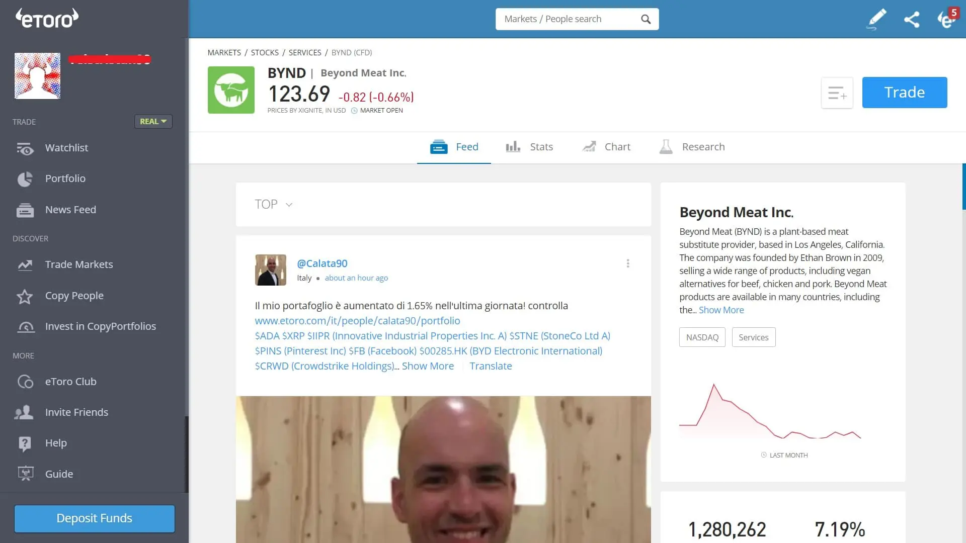 Beyond Meat stock trading on eToro's platform