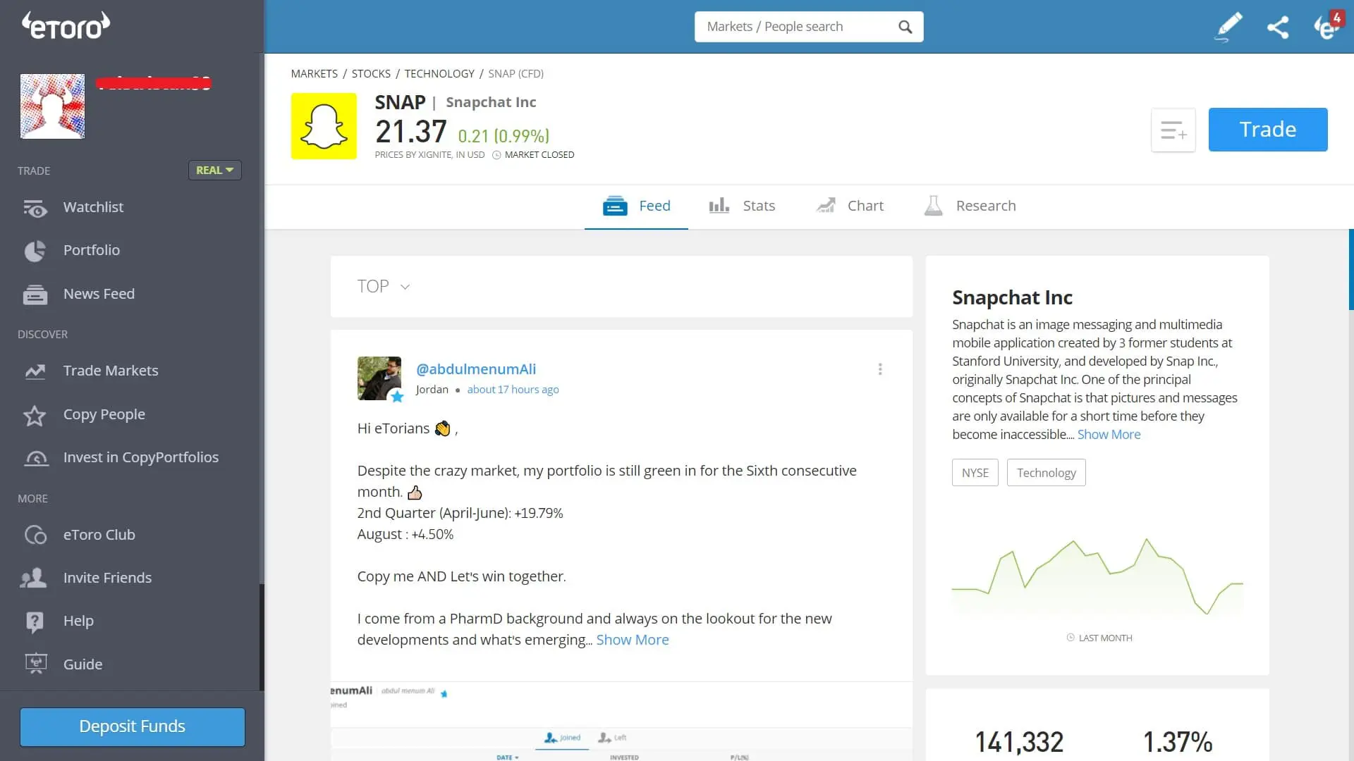 Snapchat stock trading on eToro's platform