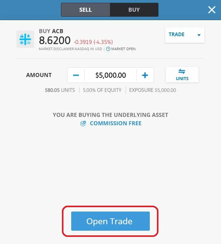 Executing order on eToro's platform