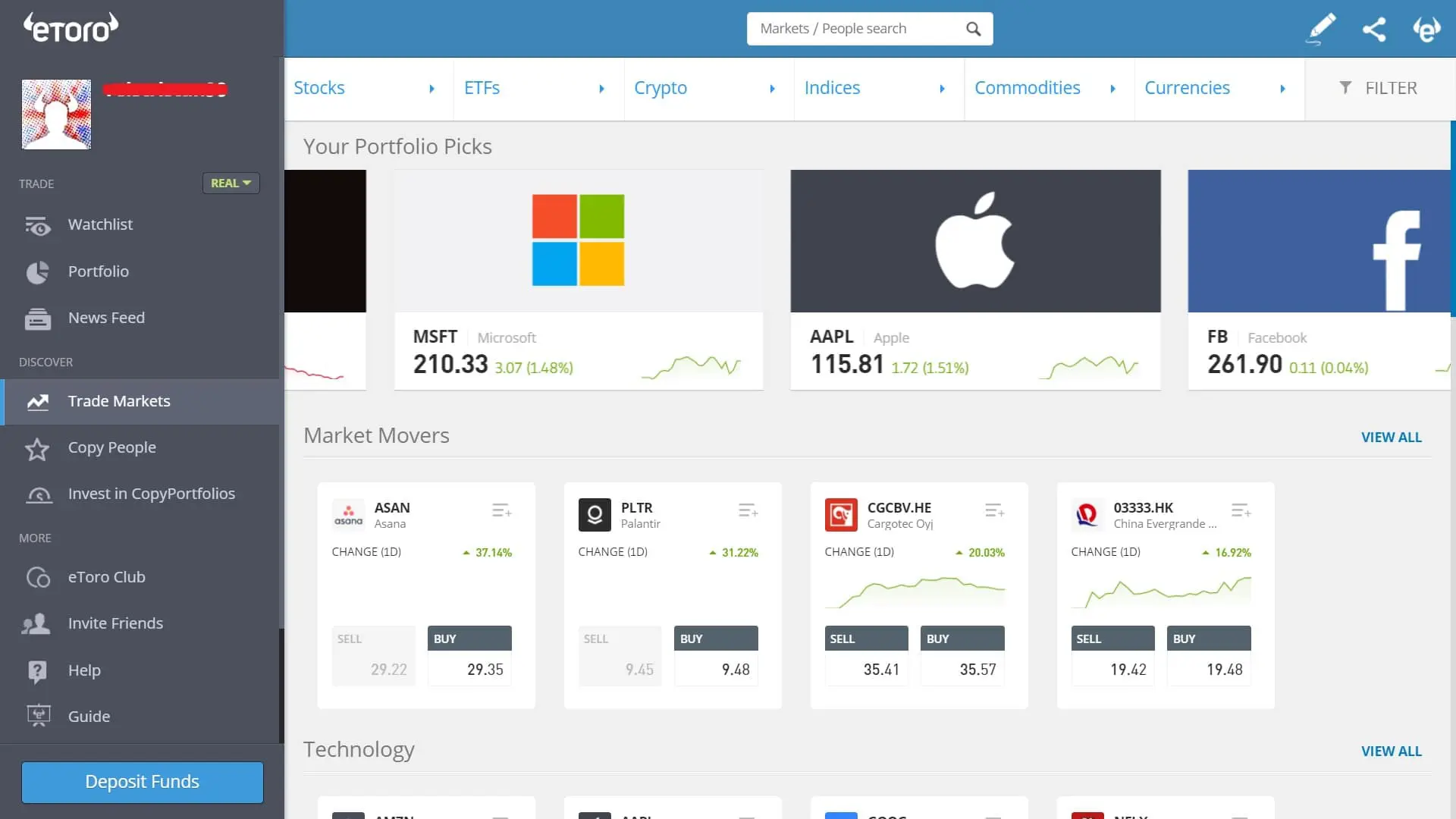 Stock trading on eToro's platform